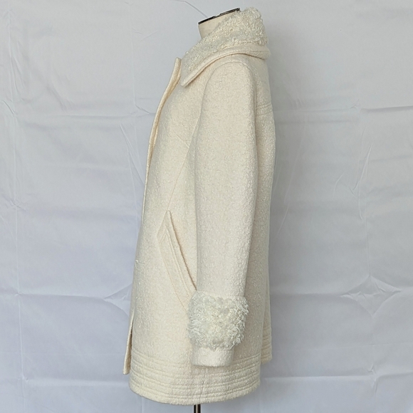 Free People Coat Jacket Wool Blend Sherpa Trim Button Front Lined Ivory L NWT - Picture 11 of 16